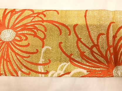 平和屋着物◎九寸名古屋帯　唐織　乱菊　金銀糸　正絹　逸品　AABK4928yx