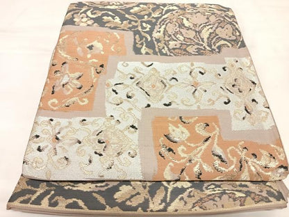平和屋着物◎六通柄袋帯　幾何学花文　金銀糸　正絹　逸品　AABK4929yx