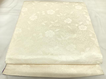 平和屋着物◎両面六通柄袋帯　唐織　立波鴛鴦花文　銀糸　正絹　逸品　AABK4933yx