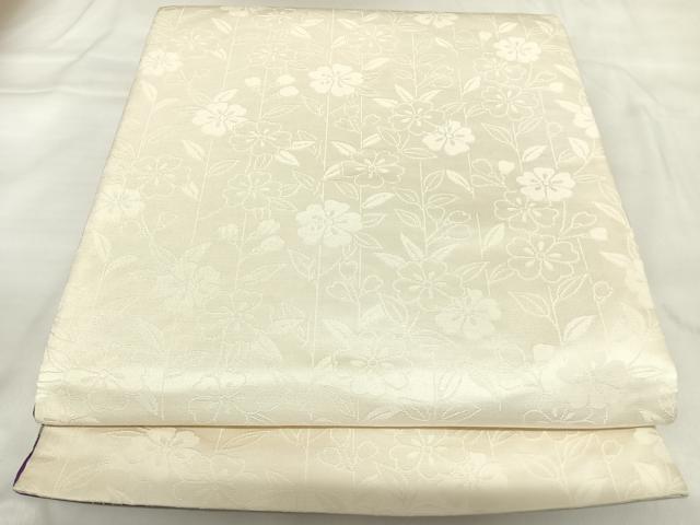 平和屋着物◎両面六通柄袋帯　唐織　立波鴛鴦花文　銀糸　正絹　逸品　AABK4933yx