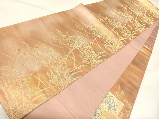 平和屋着物◎太鼓柄袋帯　唐織　色紙重ね花文　金銀糸　正絹　逸品　AABK4942yx