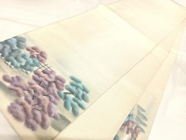 平和屋着物◎太鼓柄袋帯　風景文　銀糸　正絹　逸品　AABK4947yx