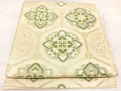 平和屋着物◎六通柄袋帯　唐織　花亀甲文　金糸　正絹　逸品　AABK4949yx
