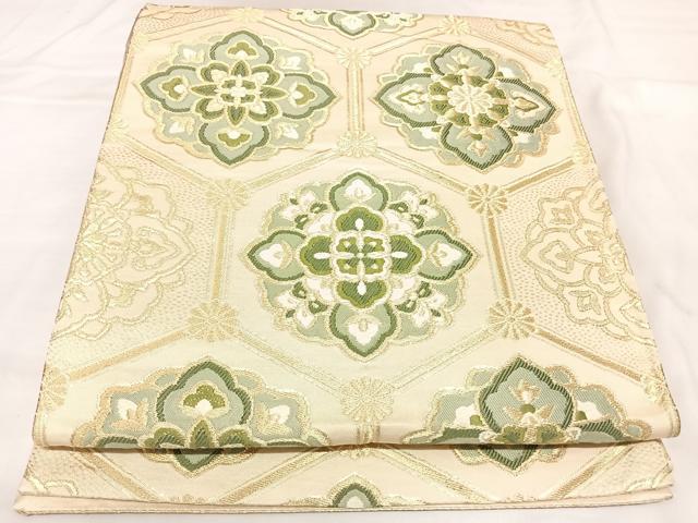 平和屋着物◎六通柄袋帯　唐織　花亀甲文　金糸　正絹　逸品　AABK4949yx