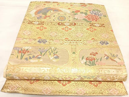 平和屋着物◎六通柄袋帯　唐織　花鳥文　金糸　正絹　逸品　AABK4950yx
