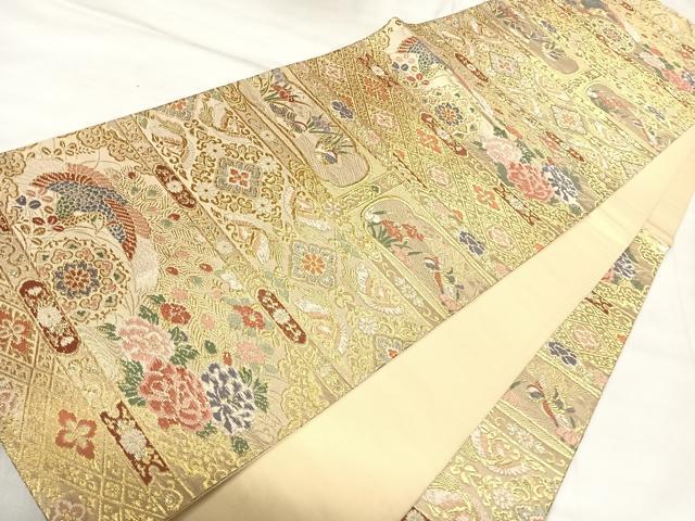 平和屋着物◎六通柄袋帯　唐織　花鳥文　金糸　正絹　逸品　AABK4950yx