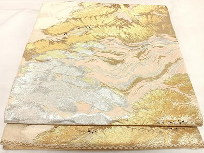 平和屋着物◎六通柄　本袋帯　流水松文　金糸　正絹　逸品　AABK4951yx