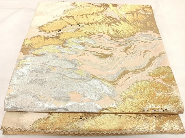 平和屋着物◎六通柄　本袋帯　流水松文　金糸　正絹　逸品　AABK4951yx