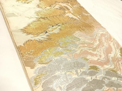 平和屋着物◎六通柄　本袋帯　流水松文　金糸　正絹　逸品　AABK4951yx