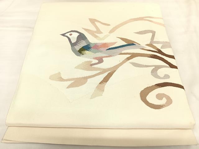 平和屋着物◎太鼓柄袋帯　すくい織　休み鳥　正絹　逸品　AABK4952yx