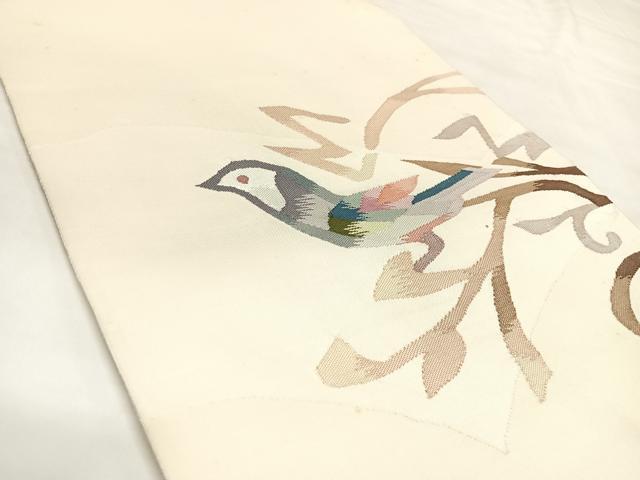 平和屋着物◎太鼓柄袋帯　すくい織　休み鳥　正絹　逸品　AABK4952yx