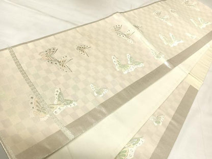 平和屋着物◎西陣　六通柄袋帯　唐織　舞蝶文　金銀糸　正絹　逸品　AABK4953yx