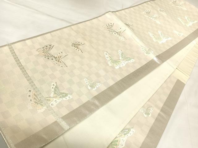 平和屋着物◎西陣　六通柄袋帯　唐織　舞蝶文　金銀糸　正絹　逸品　AABK4953yx