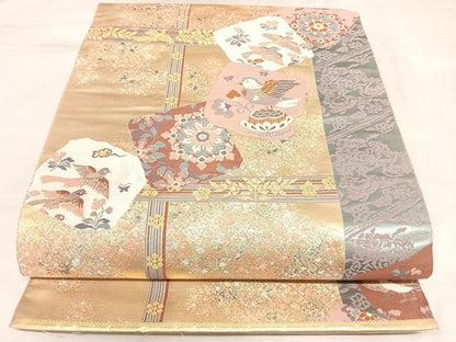 平和屋着物◎六通柄袋帯　正倉院献上文　金糸　正絹　逸品　AABK4954yx