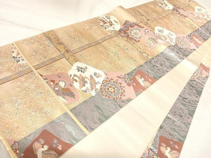 平和屋着物◎六通柄袋帯　正倉院献上文　金糸　正絹　逸品　AABK4954yx