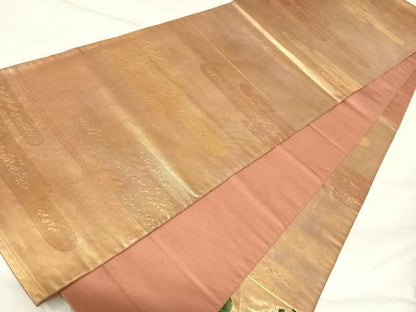 平和屋着物◎太鼓柄袋帯　唐織　屏風御所車風景文　金糸　正絹　逸品　AABK4957yx