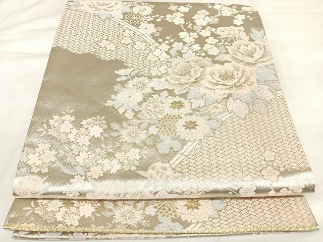 平和屋着物◎六通柄袋帯　唐織　純銀の彩　王朝錦　花籬文　金銀糸　正絹　逸品　AABK4960yx