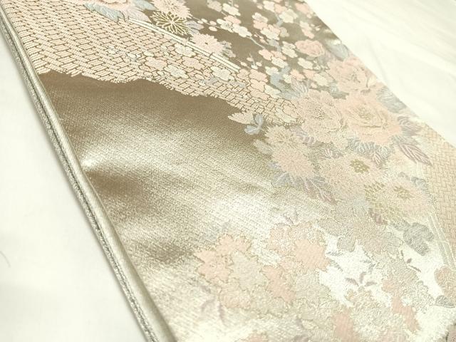 平和屋着物◎六通柄袋帯　唐織　純銀の彩　王朝錦　花籬文　金銀糸　正絹　逸品　AABK4960yx