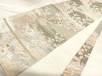 平和屋着物◎六通柄袋帯　唐織　純銀の彩　王朝錦　花籬文　金銀糸　正絹　逸品　AABK4960yx