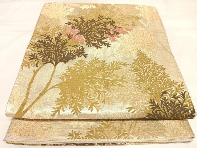 平和屋着物◎六通柄袋帯　唐織　樹林文　金糸　正絹　逸品　AABK4961yx