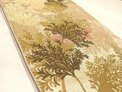 平和屋着物◎六通柄袋帯　唐織　樹林文　金糸　正絹　逸品　AABK4961yx