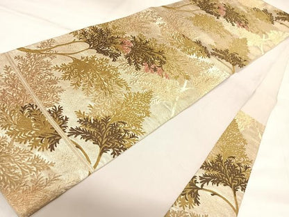 平和屋着物◎六通柄袋帯　唐織　樹林文　金糸　正絹　逸品　AABK4961yx