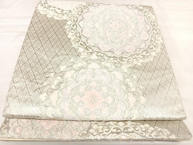平和屋着物◎六通柄袋帯　唐織　正倉院花文　銀糸　正絹　逸品　AABK4962yx