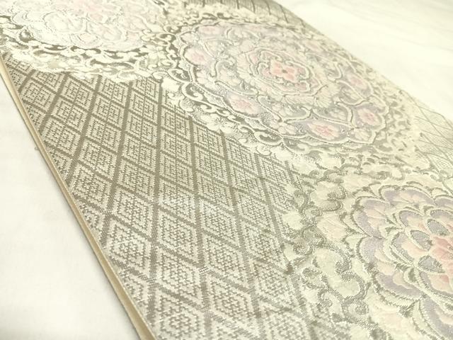 平和屋着物◎六通柄袋帯　唐織　正倉院花文　銀糸　正絹　逸品　AABK4962yx