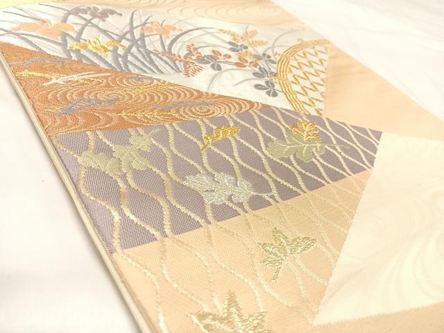 平和屋着物◎六通柄袋帯　唐織　流水花文　金銀糸　正絹　逸品　AABK4964yx