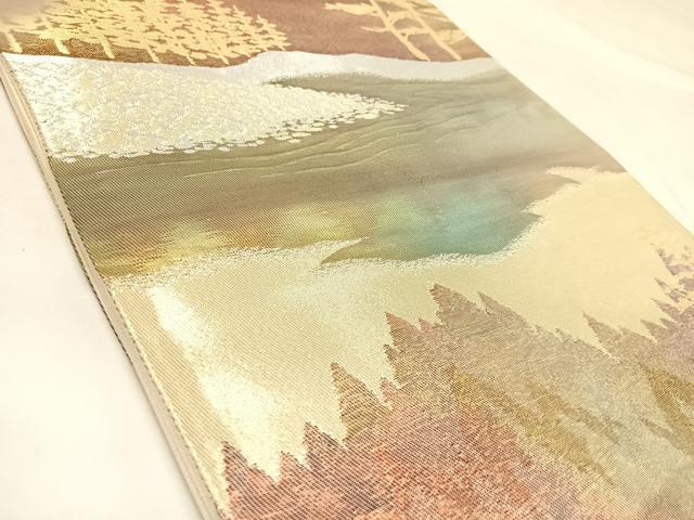 平和屋着物◎六通柄袋帯　風景文　金銀糸　正絹　逸品　AABK4965yx