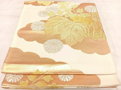 平和屋着物◎六通柄袋帯　花桐文　金銀糸　正絹　逸品　AABK4966yx