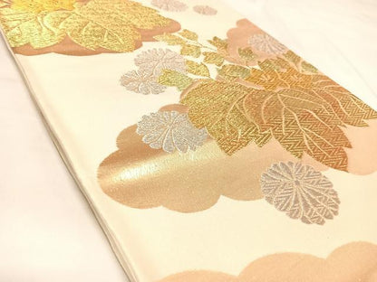 平和屋着物◎六通柄袋帯　花桐文　金銀糸　正絹　逸品　AABK4966yx