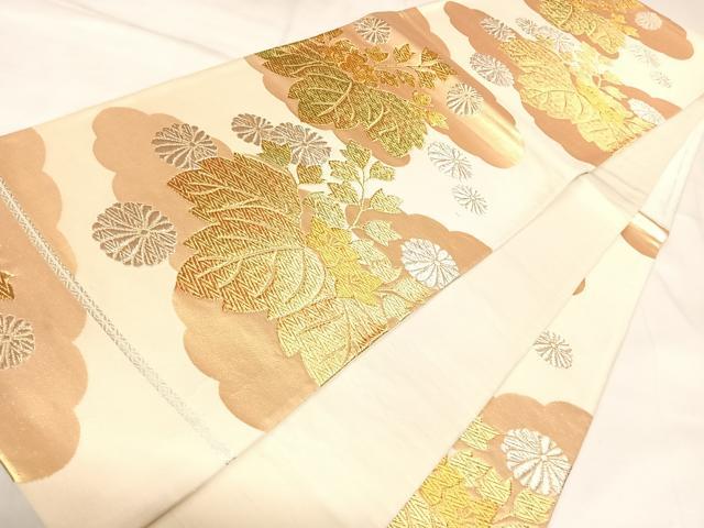 平和屋着物◎六通柄袋帯　花桐文　金銀糸　正絹　逸品　AABK4966yx