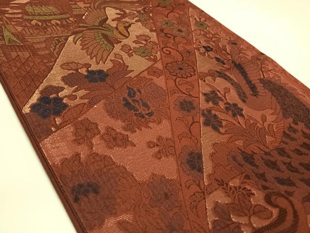 平和屋着物◎六通柄袋帯　鳳凰花文　金糸　正絹　逸品　AABK4971yx
