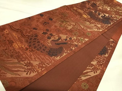 平和屋着物◎六通柄袋帯　鳳凰花文　金糸　正絹　逸品　AABK4971yx