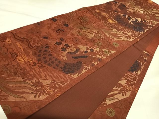 平和屋着物◎六通柄袋帯　鳳凰花文　金糸　正絹　逸品　AABK4971yx