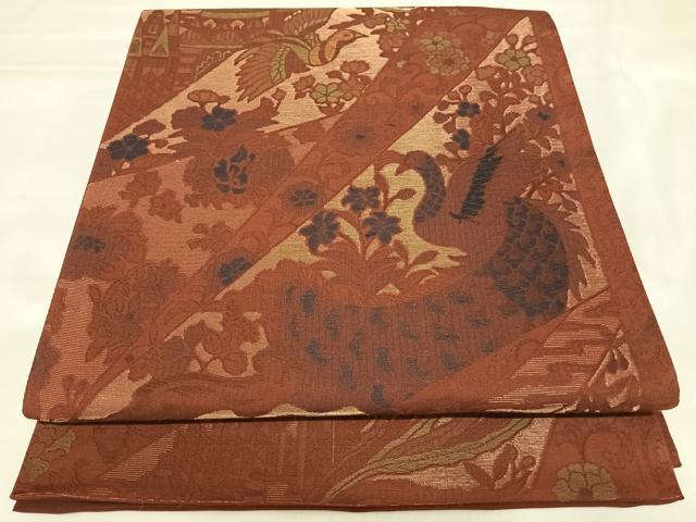 平和屋着物◎六通柄袋帯　鳳凰花文　金糸　正絹　逸品　AABK4971yx
