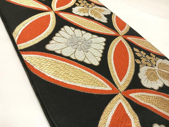 平和屋着物◎六通柄　京本袋帯　唐織　七宝花文　黒地　金銀糸　正絹　逸品　AABK4977yx
