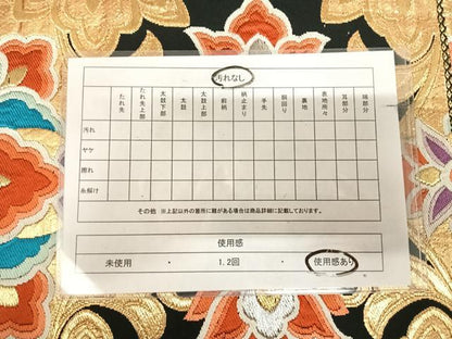 平和屋着物◎六通柄袋帯　唐織　更紗花文　黒地　金銀糸　正絹　逸品　AABK4978yx