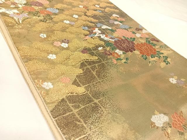 平和屋着物◎六通柄袋帯　唐織　松山花鳥紋　金糸　正絹　逸品　AABK4983yx