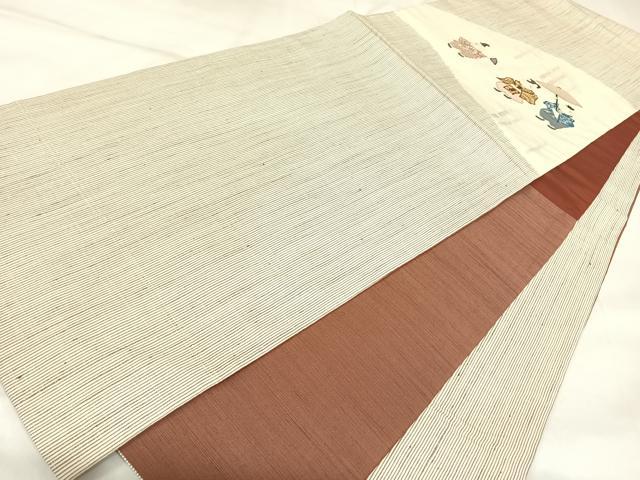 平和屋着物◎太鼓柄京袋帯　人物文　パッチワーク　正絹　逸品　AABK4984yx