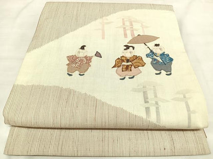 平和屋着物◎太鼓柄京袋帯　人物文　パッチワーク　正絹　逸品　AABK4984yx