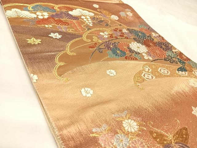 平和屋着物◎六通柄袋帯　唐織　立波花蝶文　金糸　正絹　逸品　AABK4986yx