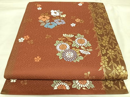 平和屋着物◎六通柄袋帯　唐織　花丸文　金糸　正絹　逸品　AABK4989yx