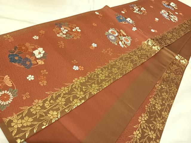 平和屋着物◎六通柄袋帯　唐織　花丸文　金糸　正絹　逸品　AABK4989yx