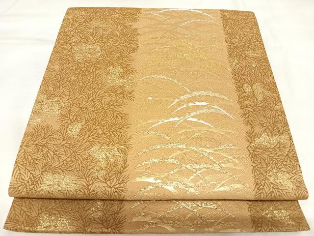 平和屋着物◎六通柄袋帯　雪芝間道　金銀糸　正絹　逸品　AABK4991yx