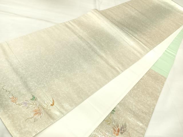 平和屋着物◎太鼓柄袋帯　螺鈿　花蝶文　金銀糸　正絹　逸品　AABK4992yx