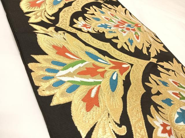 平和屋着物◎六通柄　本袋帯　唐織　更紗花文　黒地　金銀糸　AABK4994yx