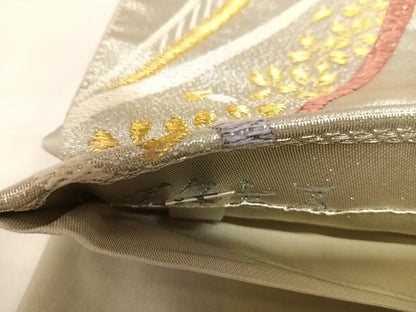 平和屋着物◎六通柄袋帯　唐織　流水桜文　金銀糸　正絹　逸品　AABK4995yx