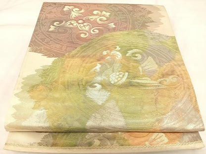 平和屋着物◎六通柄袋帯　霞花鳥文　金銀糸　正絹　逸品　AABK4997yx